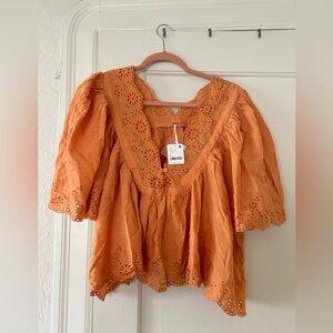 NWT Free People Costa Eyelet Top in Golden Earth size M